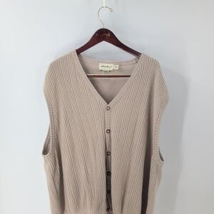 Vintage Eddie Bauer Ribbed Knit Linen‎ Cotton V-neck Sweater Vest Beige Size XL